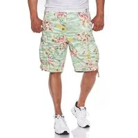 Jet Lag Cargoshorts Flower Green, Flower Blue, Hawaii Flower