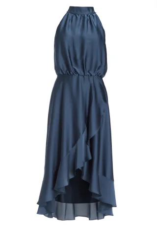 SWING - Cocktailkleid aus nachhaltigem Satin mit Volant am Saum timeless blue - Gr. - 40