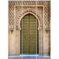 Bilderdepot24 Schiebegardine modern Flächenvorhang blickdicht Oriental Gate (3 St), halbtransparent, Wohnzimmer große Flächengardine lichtdurchlässig für Klemm-System