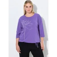 Ulla Popken T-Shirt Shirt Ziersteine Rundhals 3/4-Arm Saumband