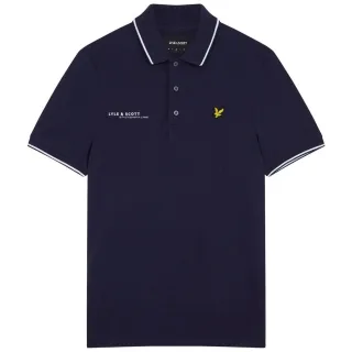 Lyle & Scott Marineblaues kurzarmliges Poloshirt mit Koordinatenmuster und Logo