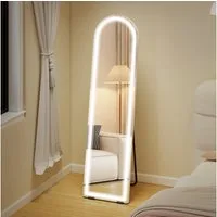 HOMCOM Standspiegel mit LED-Lichtern, 150 x 40 cm, bogenförmig, dimmbar, 3 Lichtfarben (Stehspiegel, 1-St., Wandspiegel), für Wohnzimmer, Schlafzimmer, Weiß