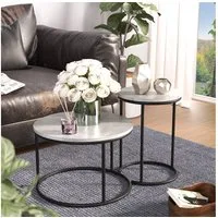 Vicco Couchtisch Ottawa, Marmor Weiß, 55 x 55 cm 2 Teile (2-St)