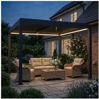 Outsunny Pergola mit LED-Beleuchtung, Fernbedienung, verstellbar Lamellendach, BxTxH: 300x300x250 cm, (Pavillon, 4-tlg., Terrassenüberdachung), Dunkelgrau