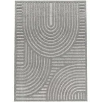 TaraCarpet Teppich Indoor und Outdoor Teppich wetterfest Barcelona Wave Boho Style, rechteckig, Höhe: 10 mm, Wave Boho grau Wohnzimmer Schlafzimmer Esszimmer 80X150