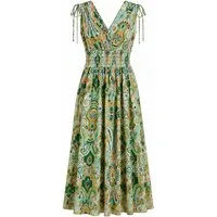 ITALY VIBES Sommerkleid - Paisley Viskosekleid mit Smokbund und V-Ausschnitt für Damen