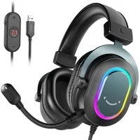 FIFINE Mikrofon Headset Gaming PC PS4 PS5 mit Mikrofon Over-Ear Kopfhörer mit Kabel, RGB-Design, 3 Sound-Modi, Surround-Sound und Ohrpolster