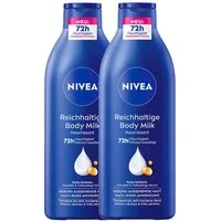 Nivea Körpermilch Body Reichhaltige Milk 2 x 400ml 72h intensive Feuchtigkeit, 2-tlg., spendet 72h intensive Feuchtigkeit