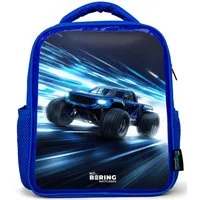NoBoringSuitcases.com© Rucksack Blau - Monstertruck rast durch die Lichtgeschwindigkeit, Kinderrucksack, Schulrucksack, Freizeitrucksack, Jungen, Kindergarten