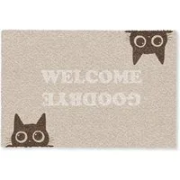 MuchoWow Fußmatte Katze - Beige - Willkommen - Auf Wiedersehen, Rechteckig, innen Schmutzfangmatte, Tür, Schmutzfänger Flur, Teppich 60x40 cm