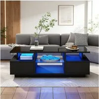Merax Couchtisch hochglanz Sofatisch Beistelltisch mit LED-Beleuchtung (Kaffeetisch 100x50x36cm, 1-St), Wohnzimmertisch mit 2 Schubladen, Glasablagen & offenem Stauraum