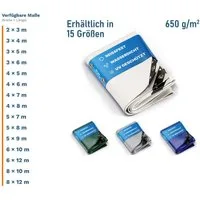 NEMAXX Schutzplane 650 g/m² PVC Abdeckplane wasserdicht reißfest UV mit Messing-Ösen (Massiv statt billig: trotzt Sturm, Regen und Schnee im Dauereinsatz., Verschweißter Saum, verstärkte Ecken: spannt straff und reißt nicht), 4 Farben, 15 Größen: Ihr