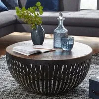 FINEBUY Couchtisch FB49710 Sofatisch 70 cm Tisch Holz Massiv Metall Wohnzimmertisch (70x33x70 cm Massivholz Metall Rund Modern Shabby), Kleiner Wohnzimmertisch, Sofatisch Kaffeetisch