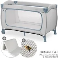Hauck Baby-Reisebett Sleep N Play Go Plus Set - Dusty Blue, Baby Kinder Reisebett mit Eingang, Matratze, Insektenschutz & Rollen
