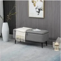 HOMCOM Sitzbank mit Stauraum, Stahlbeine (Sitztruhe, 1-St., Polsterbank mit Leinenoptik), für Wohnzimmer Schlafzimmer Flur 102 x 40 x 44 cm, Grau