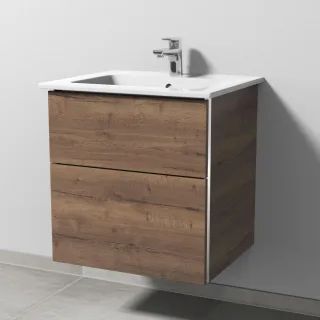 Sanipa 3way Keramik-Set Venticello Keramik-Waschtisch und Unterbau mit 2 Auszügen, Eiche-Tabak BR32150