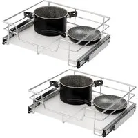 bremermann Teleskopauszug 2er Set - 60 cm mit Einlegeboden, aus Metall (Chrom)