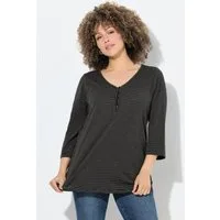 Ulla Popken T-Shirt Shirt Glitzerstreifen V-Ausschnitt 3/4-Arm