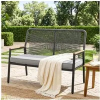 TLGREEN Gartenbank Rattan,2-Sitzer Gartenstuhl Polyrattan,Sitzbank Outdoor, (Gartenmöbel mit 8 cm dicken Sitzkissen, WPC Armrest), für Terrasse, Garten, Veranda