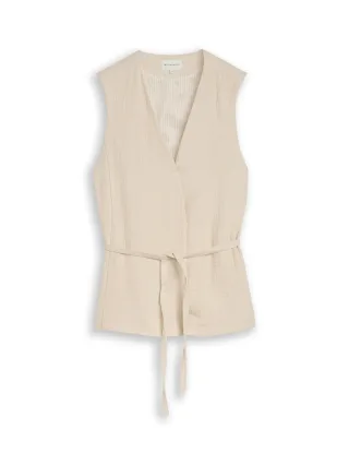 Tom Tailor - Crinkle Blazer-Weste mit Leinenanteil sand stone beige melange - Gr. - 38