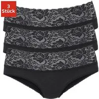 Vivance Slip (3er-Pack) aus elastischer Baumwolle mit floraler Spitze