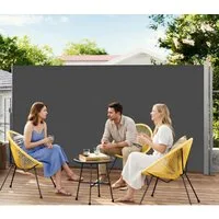 SONGMICS Seitenarmmarkise ausziehbar 5m, rostbeständig, Stahl, Balkon, Terrasse, Garten (160 x 500 cm, inkl. Zubehörpaket & Anleitung) Windschutz, Sonnenschutz, mit Stahl-Kasten, grau