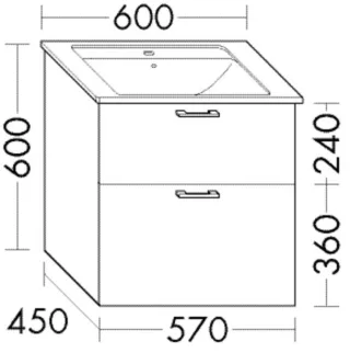 Burgbad Waschtischunterschrank zu Keramik-Waschtisch Sys30 PG4 Sana 600x570x450 Weiß Ultramatt, WXWP WXWP057F5765