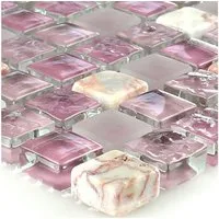 Mosafil Mosaikfliesen Glas Naturstein Marmor Bengali Rosa Beige, Naturstein-Glas 32.200x30.500, weiß-beige-rosa, Verlegefertig auf ein Netz geklebt - Frostsicher - Wasserfest