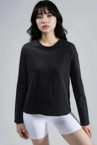 Langarm Crew-Neck Basic Bluse