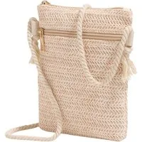 Bwecuy Umhängetasche Strohtasche Damen Boho Stroh Handytasche Vintage Strandtasche (mit Reißverschluss), Strand Stroh Handtasche Crossbody Tasche für Damenreisen und Urlaub