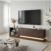 FUFU&GAGA Lowboard 160 cm, mit LED-Beleuchtung und Glasböden, Walnussfarbe