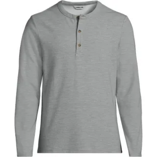 Ottoman-Henleyshirt mit langen Ärmeln für Herren, Herren, size: regular, Grau, Baumwolle/Polyester/Baumwoll-Mischung, by Lands' End
