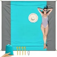 Picknickdecke XXL Stranddecke Picknickdecke 243×274 cm wasserdicht Blau, ISOPHO, Sandfrei, wasserdicht, faltbar, windfest, reißfest, kompakt