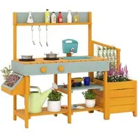 COSTWAY Outdoor-Spielküche Holz, Kinderküche mit Pflanzkasten & Rankgitter, ab 3 Jahren