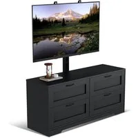GarveeMore TV-Schrank mit höhenverstellbarer TV-Halterung & 4 Schubladen Media Console Entertainment Center mit Kabelmanagement für Wohnzimmer