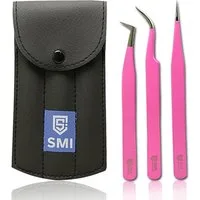 SMI Präzisionspinzette 3-tlg Wimpernpinzette Wimpernverlängerung Wimpern Pinzette mit Etui, gebogen und gerade