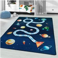 Ayyildiz Teppiche Kinderteppich PLAY 2910, rechteckig, Höhe: 6 mm, robuster Kurzflor, Weltall, Zahlen Spiele Hüpf Teppich, Kinderzimmer