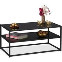 relaxdays Couchtisch Schwarzer Couchtisch mit Glasplatte