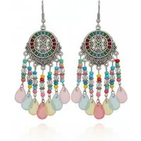 The Beauty House Ohrring-Set Boho Vintage Ohrhänger Damen – Ethno Schmuck mit Edelstein Style