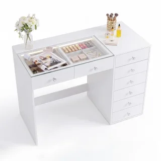 Vanitii Schminktisch, Weiß, Holzwerkstoff, Mode, 8 Schubladen, Rechteckig,Rechteckig, 55x81x120 cm, Wohnzimmer, Wohnzimmertische, Konsolentische