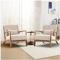 CANMOV Loungesessel Accent Sessel mit Kissen, Loungesessel mit Armlehnen, Armsessel (2-St), Natürliches Holz, Liegestuhl mit Armlehne und Kissen, für Wohnzimmer