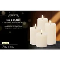 Lumineo LED-Christbaumkerzen Lumineo LEDLED Wachskerzen 4er-Set Weiß, batteriebetrieben, 6h-Timer, IP-20, Indoor, Flacker-Effekt, AAA Batterien