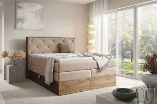 Boxspringbett Schlafzimmerbett NAVEL 140x200cm in Stoff Rouge Beige