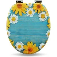 Sanfino WC-Sitz "Daisies" Premium Toilettendeckel mit Absenkautomatik aus Holz, mit schönem Blumen-Motiv, hohem Sitzkomfort, einfache Montage