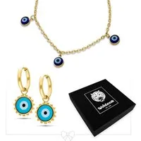 Wildcat Schmuckset Little Nazar Eye Bracelet with Hoops Set für Ohr, 1 Stück, Chirurgenstahl 316L - wasserfest, hautverträglich, Gold