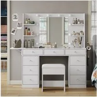 Yanosaku Schminktisch mit Spiegel & LED, 9 Schubladen, Make-up Tisch für Schlafzimmer (1-St), 120x40x140cm