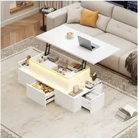 OKWISH Couchtisch anhebbarer Kaffeetisch mit verstecktem Stauraum (Packung, 1-St., Wohnzimmertisch, Sofatisch mit 4 Schublade), Hochglanz-Beistelltisch mit LED