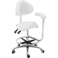 Physa Drehstuhl Sattelstuhl Sattelhocker mit Lehne Rollhocker Braun höhenverstellbar, Weiß