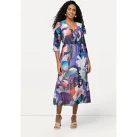 Ulla Popken Abendkleid Meshkleid Blüten Wickeloptik V-Ausschnitt 3/4-Arm