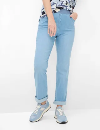 Raphaela by Brax Damen Five-Pocket-Hose Style CARINA FUN BLEACHED LIGHT BLUE SLIGHTUSED, denim hellblau, Gr. 50K